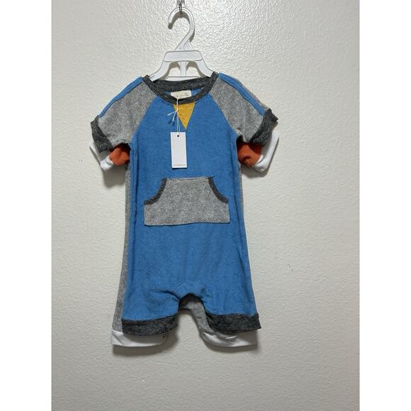 Lot Of 2 Miki Miette Short Sleeve Terry Cloth Rompers Color Block Size 6 Months - Picture 3 of 5